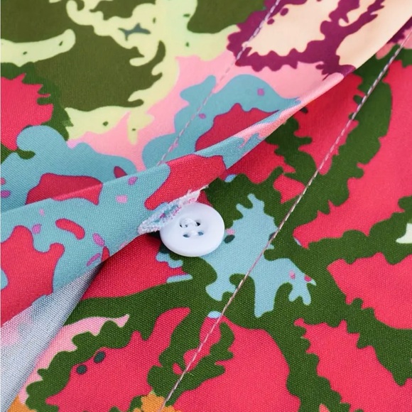 NEW| Floral Spring Print Lapel Neck Long Sleeve Button Front Blouse - Picture 4 of 8